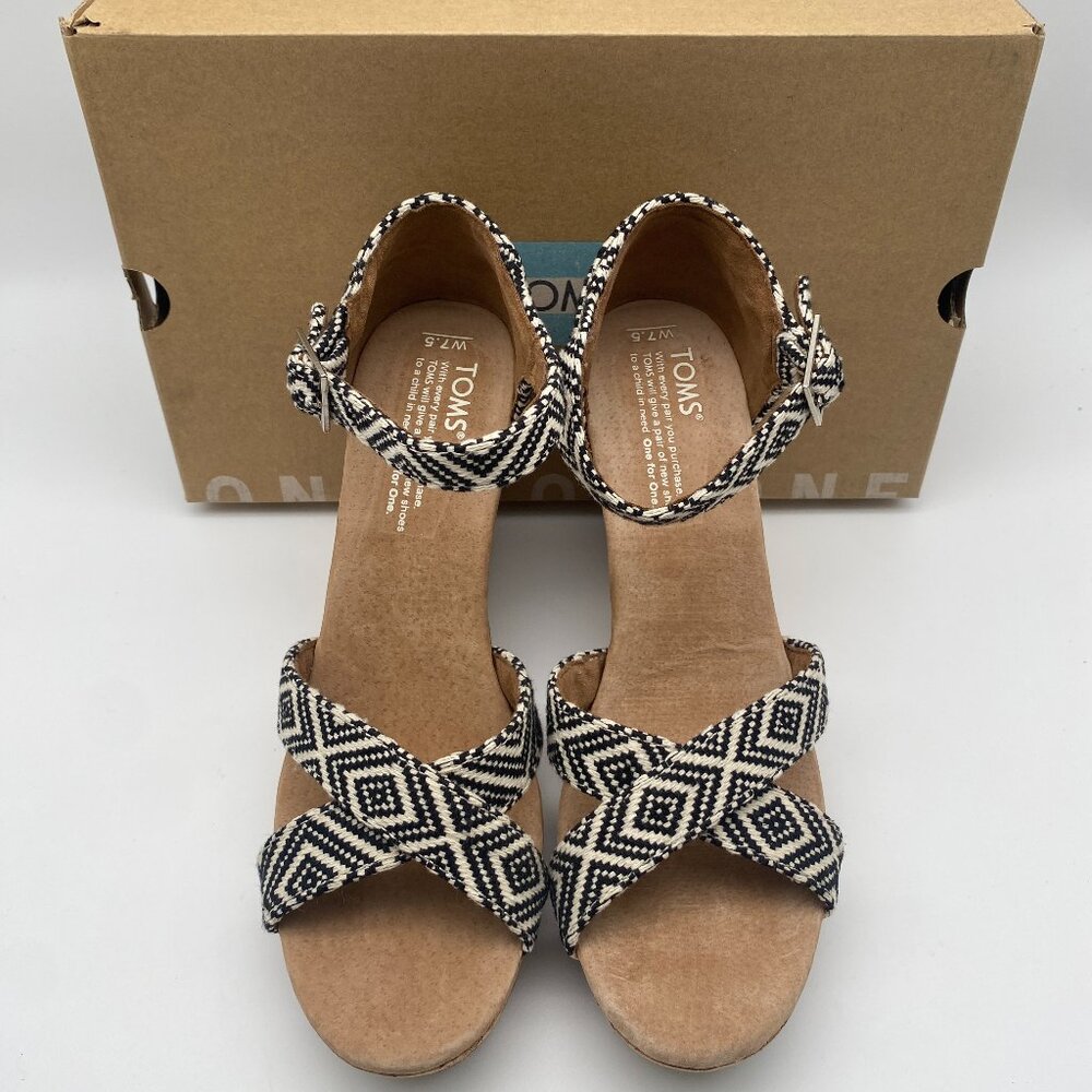 TOMS STRAPPY WEDGE SANDAL BLACK WOVEN DIAMOND  US WOMEN'S VARIOUS SIZE